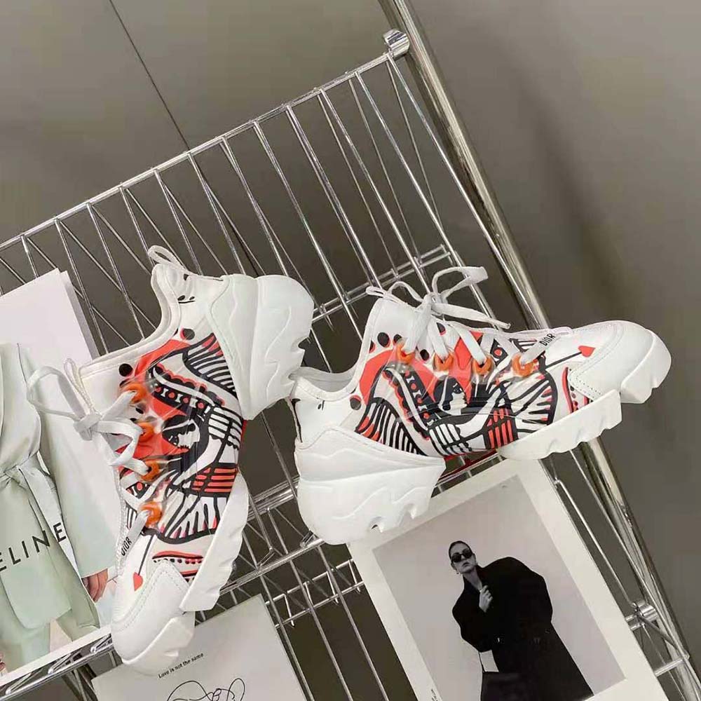 Dior Women D-Connect Sneaker White Technical Fabric with Red and Black Cupidon Print - image 5