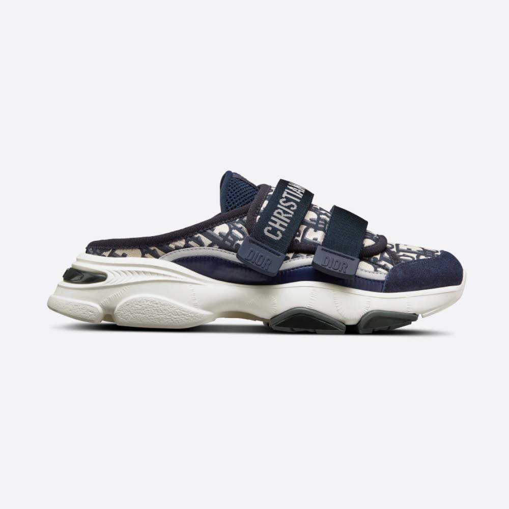 Side view of Dior Women D-Wander Sneaker Deep Blue Dior Oblique Technical Fabric
