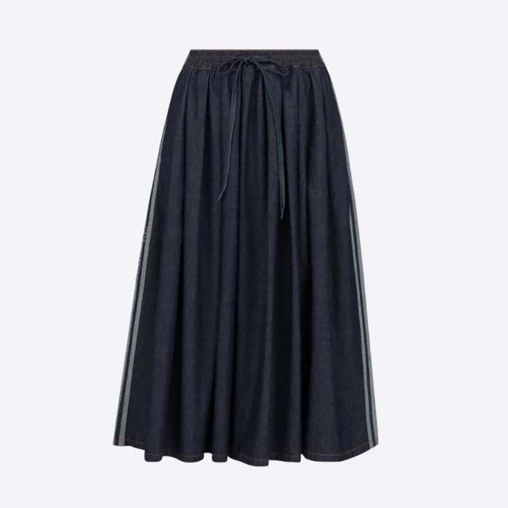 Front view of Dior Women Denim Couture Mid-Length Skirt deep blue