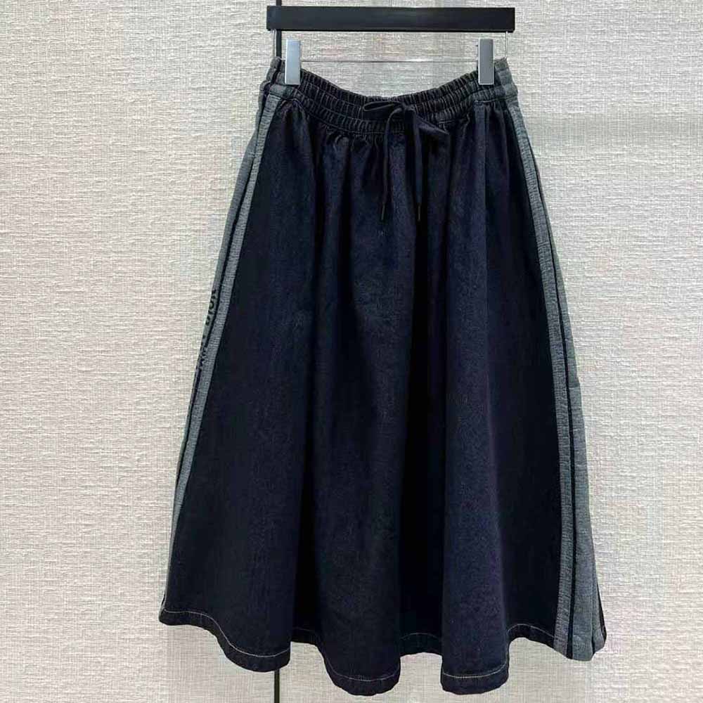 Close-up of signature stitching on Dior Women Denim Couture Skirt