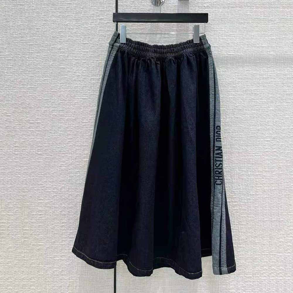 Side angle showing silhouette of Dior Women Denim Couture Mid-Length Skirt
