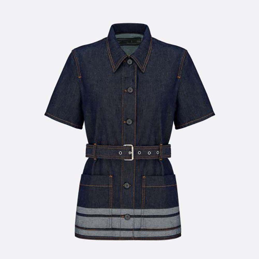 Front view of Dior Women Denim Couture Short-Sleeved Belted Jacket