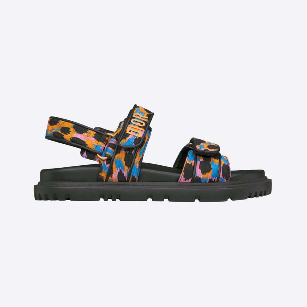 Front view of Dior Women Dioract Sandal Blue Multicolor Mizza Printed Silk