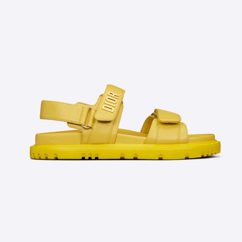 Side view of Dior Women Dioract Sandal Mustard Yellow Lambskin