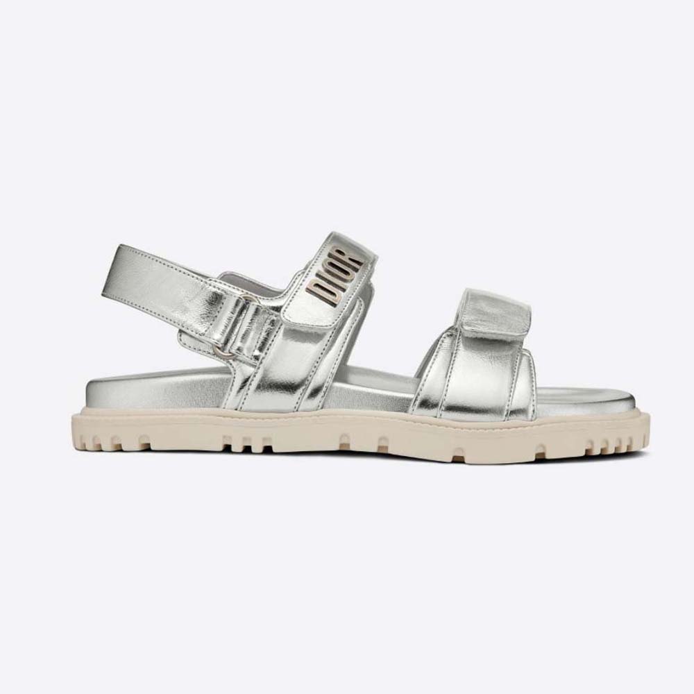 Side profile of Dior Women Dioract Sandal Silver-Tone Shiny Laminated Calfskin