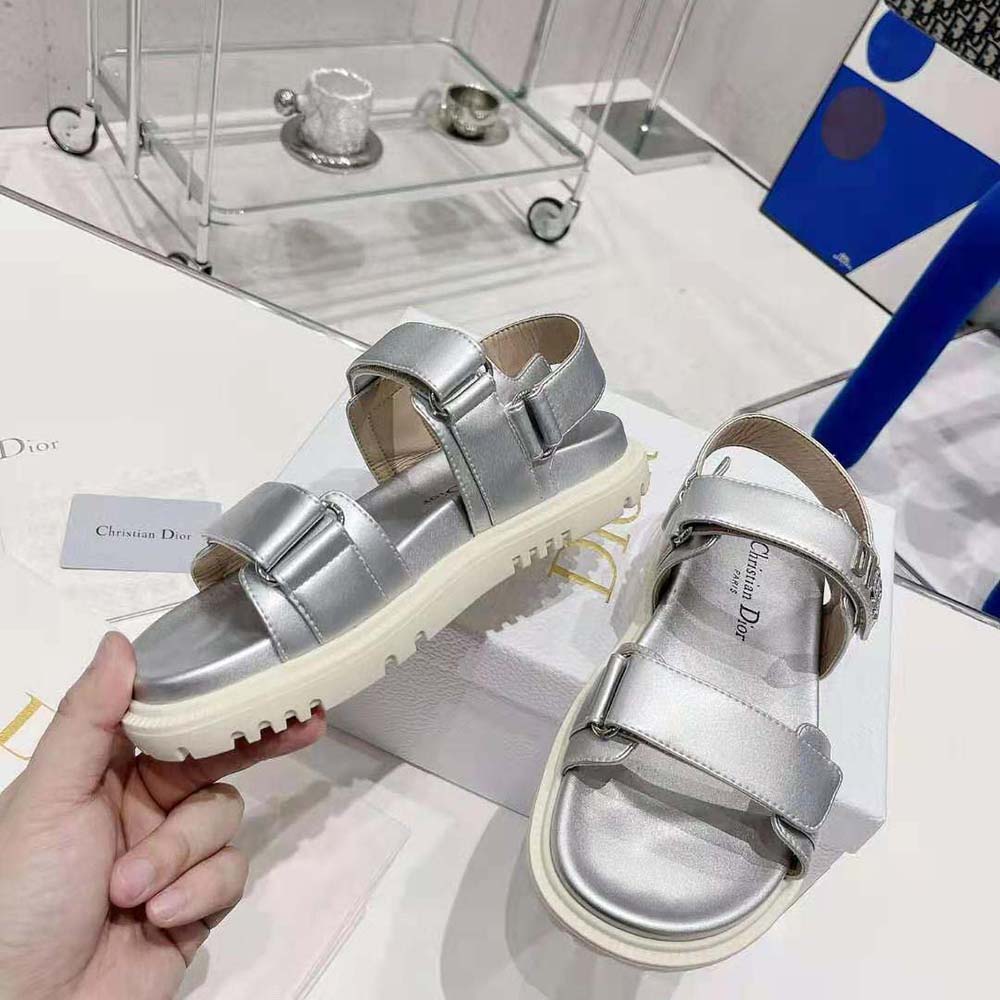 Dior Women Dioract Sandal Silver-Tone Shiny Laminated Calfskin - image 4