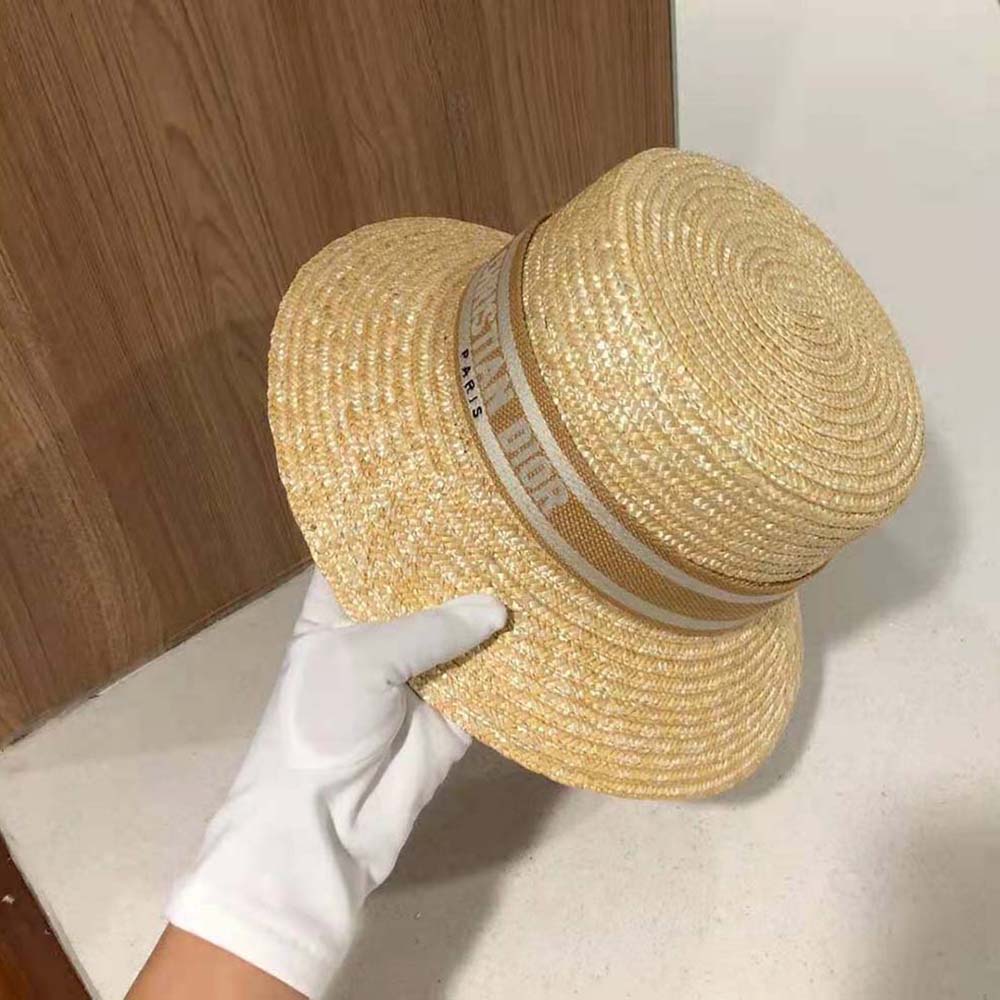 Dior Women Dioresort Small Brim Hat Natural Straw and Pink Embroidered Band - image 4