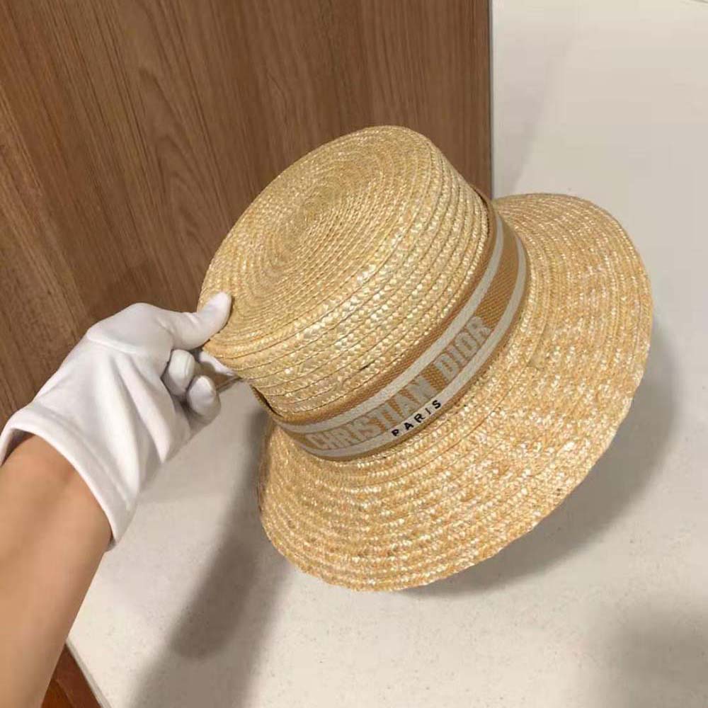 Dior Women Dioresort Small Brim Hat Natural Straw and Pink Embroidered Band - image 9