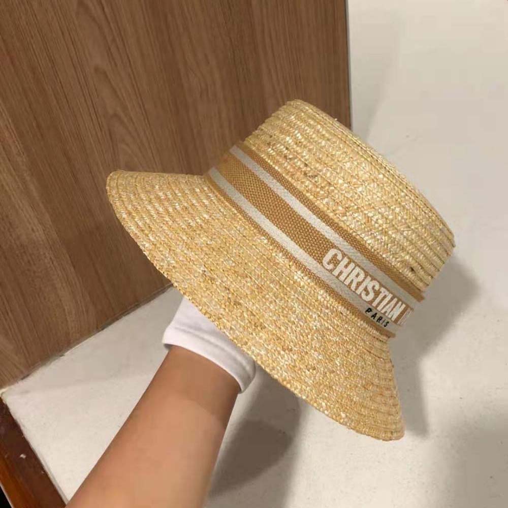 Dior Women Dioresort Small Brim Hat Natural Straw and Pink Embroidered Band - image 7