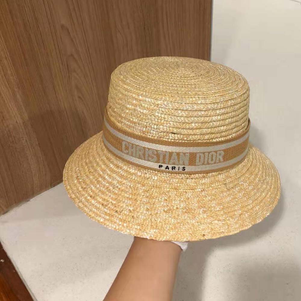 Dior Women Dioresort Small Brim Hat Natural Straw and Pink Embroidered Band - image 6