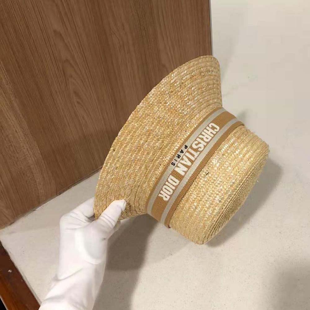 Dior Women Dioresort Small Brim Hat Natural Straw and Pink Embroidered Band - image 5