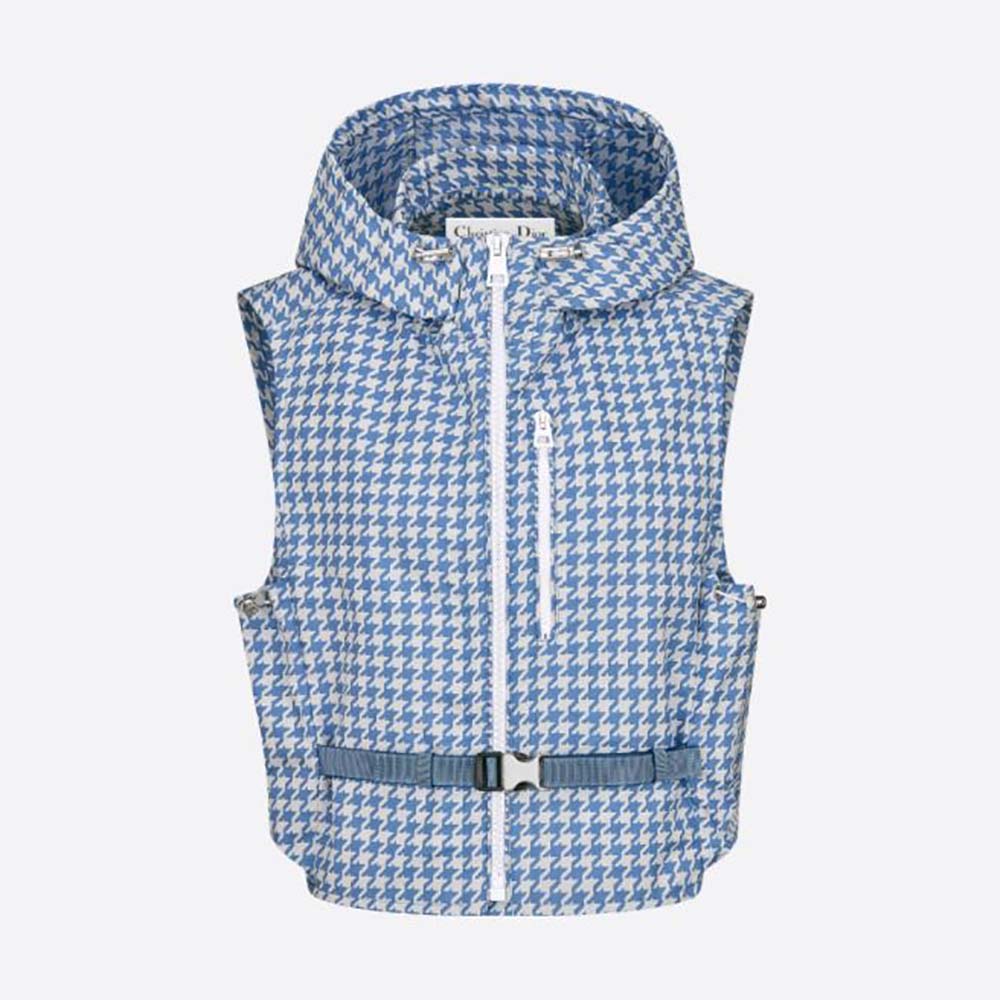 Front view of Dior Women Hooded Sleeveless Vest in cornflower blue
