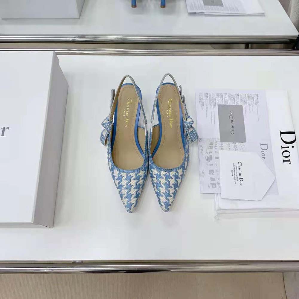Close-up of micro houndstooth embroidery on Dior Women J Adior Slingback Pump