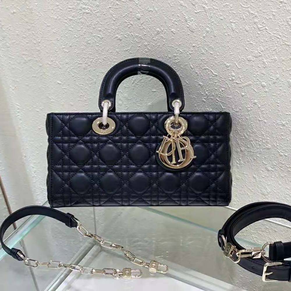 Close-up of silver Dior clasp and Cannage quilting on Lady D-Joy Bag
