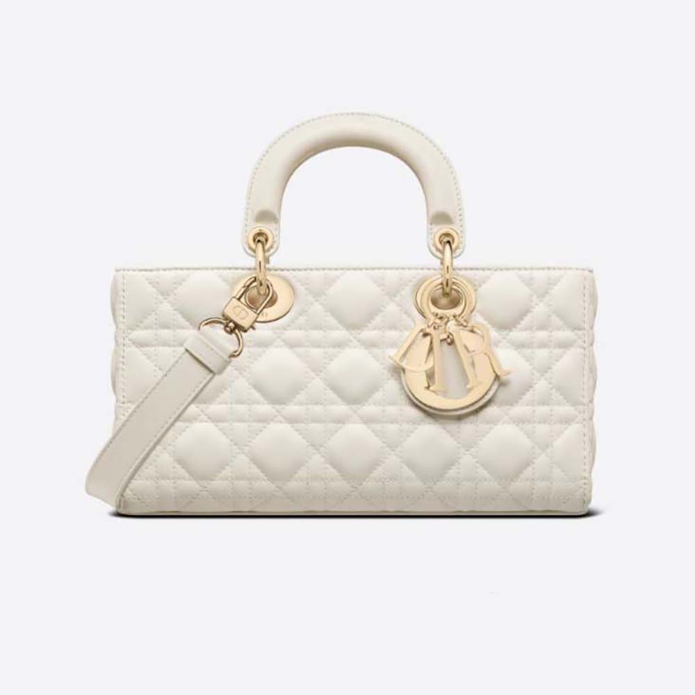 Front view of Dior Women Lady D-Joy Bag Latte Cannage Lambskin in white