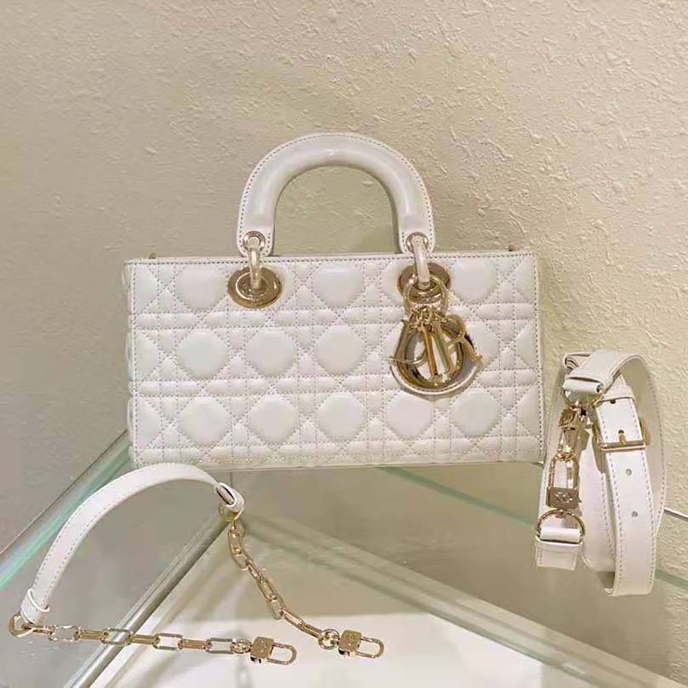 Close-up of gold-tone hardware and Cannage stitching on Dior Women Lady D-Joy Bag