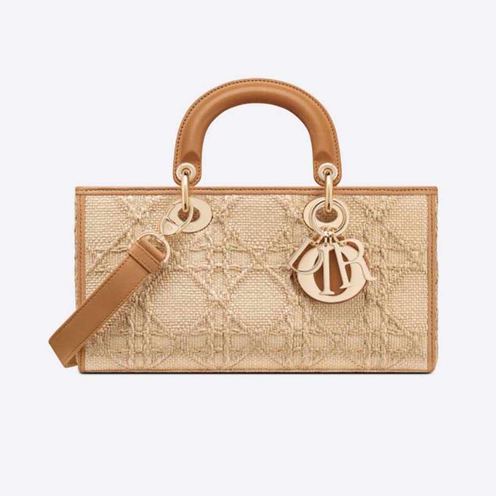Front view of Dior Women Lady D-Joy Bag Natural Cannage Raffia in brown