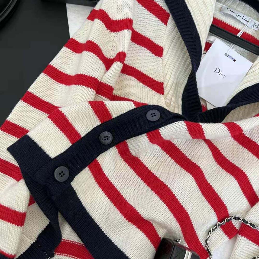Dior Women Mariniere Cardigan Red and Ecru D-Stripes Ribbed Wool and Cashmere Knit - image 8