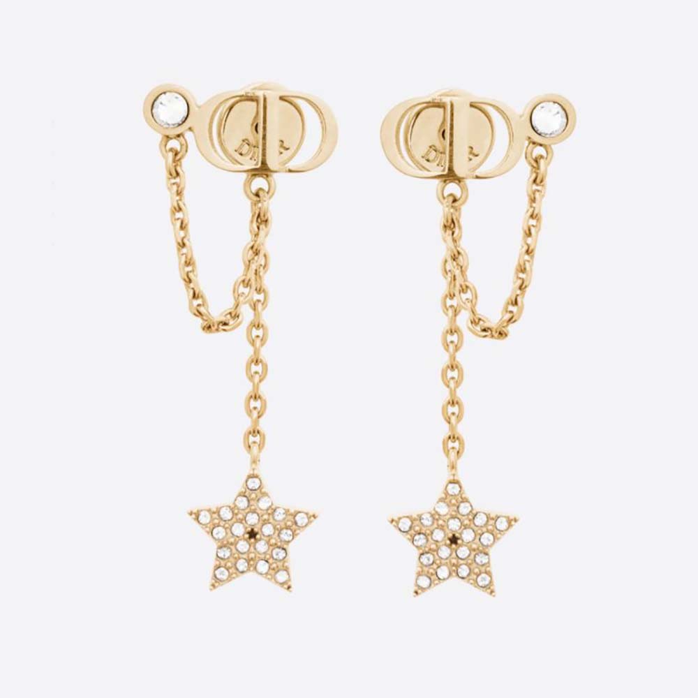 Front view of Dior Women Petit CD Earrings Gold-Finish Metal and White Crystals