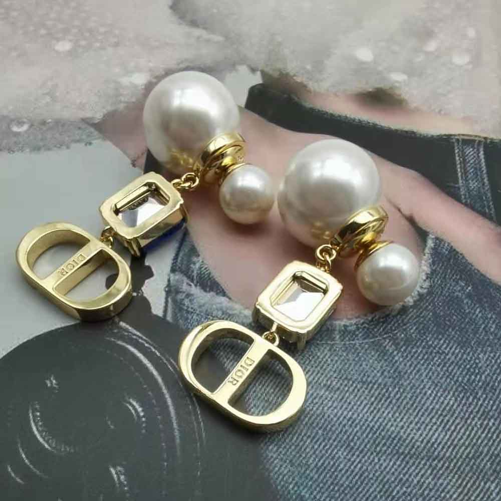 Dior Women Petit Cd Earrings Gold-Finish Metal with White Resin Pearls - image 7