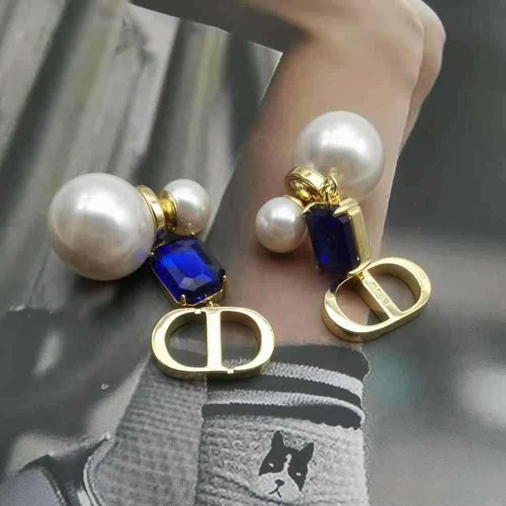 Dior Women Petit Cd Earrings Gold-Finish Metal with White Resin Pearls - image 4