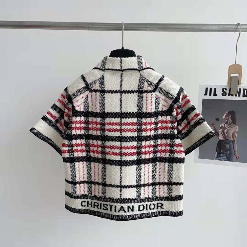 Back angle highlighting knit texture on Dior Women Short-Sleeved Jacket Tricolor Check