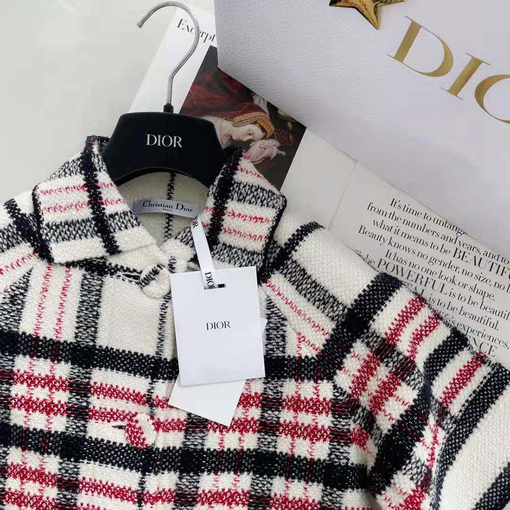 Dior Women Short-Sleeved Jacket Tricolor Check N Dior Technical Cotton and Wool Knit - image 5