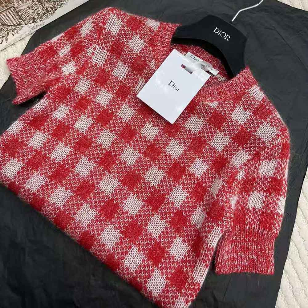 Dior Women Short-Sleeved Sweater Red D-Little Vichy Alpaca - image 4