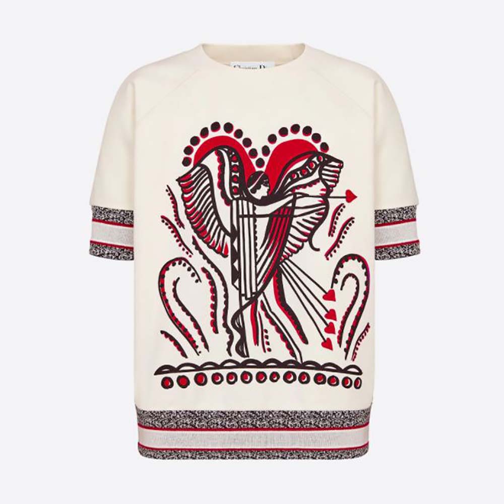 Front view of Dior Women Short-Sleeved Sweatshirt White Cotton Jersey