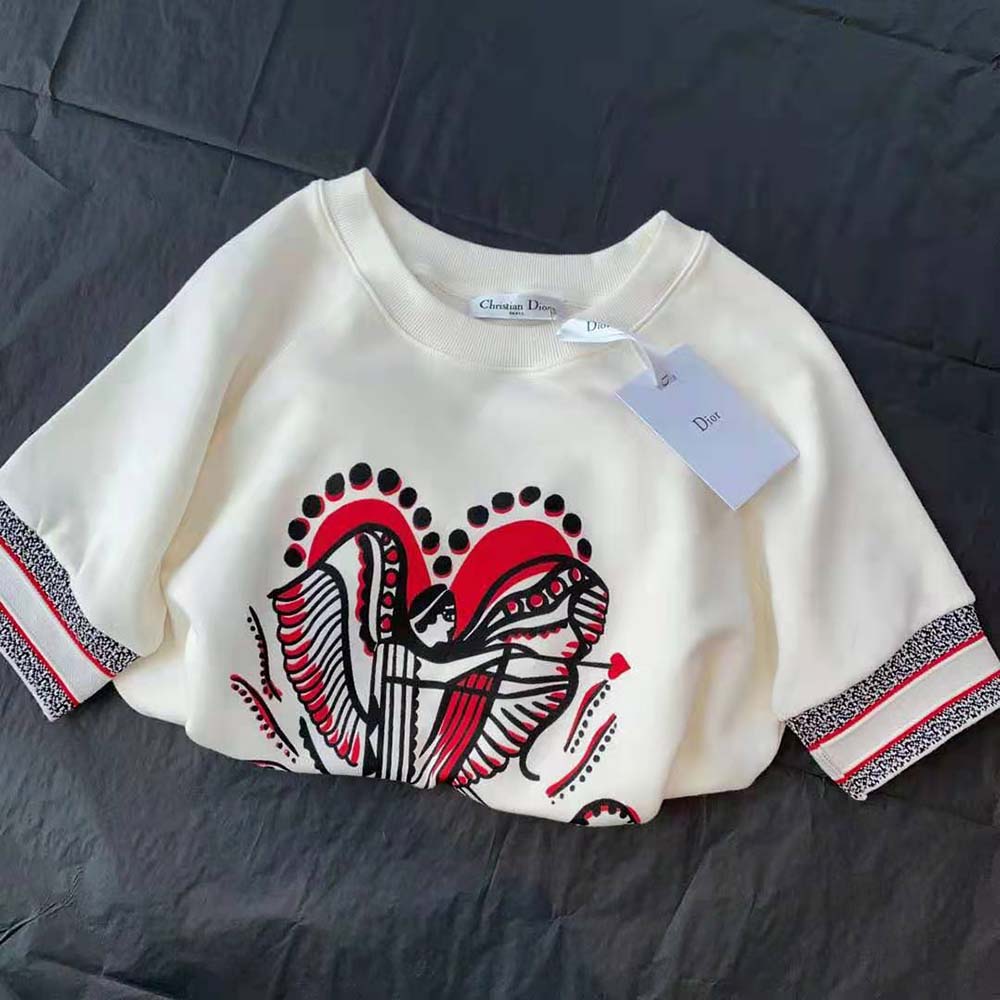 Dior Women Short-Sleeved Sweatshirt White Cotton Jersey with Multicolor Cupidon Motif - image 6