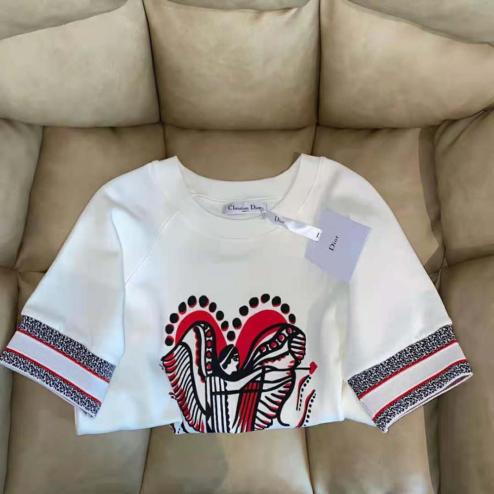 Dior Women Short-Sleeved Sweatshirt White Cotton Jersey with Multicolor Cupidon Motif - image 5