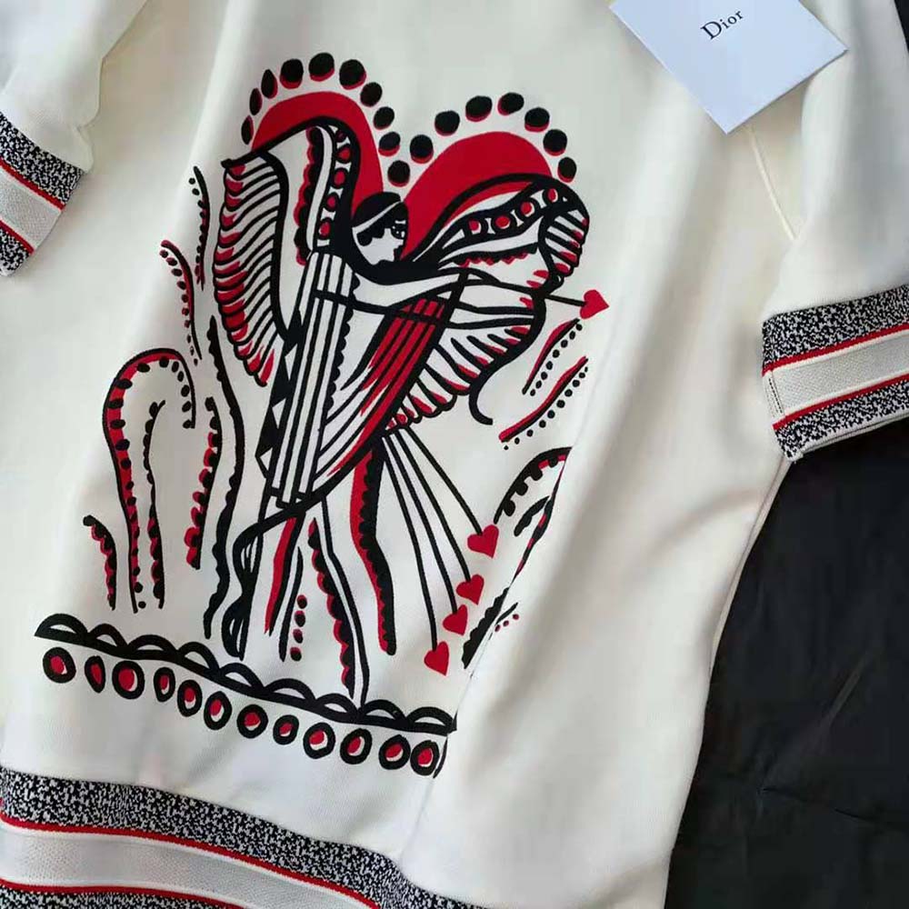 Dior Women Short-Sleeved Sweatshirt White Cotton Jersey with Multicolor Cupidon Motif - image 10