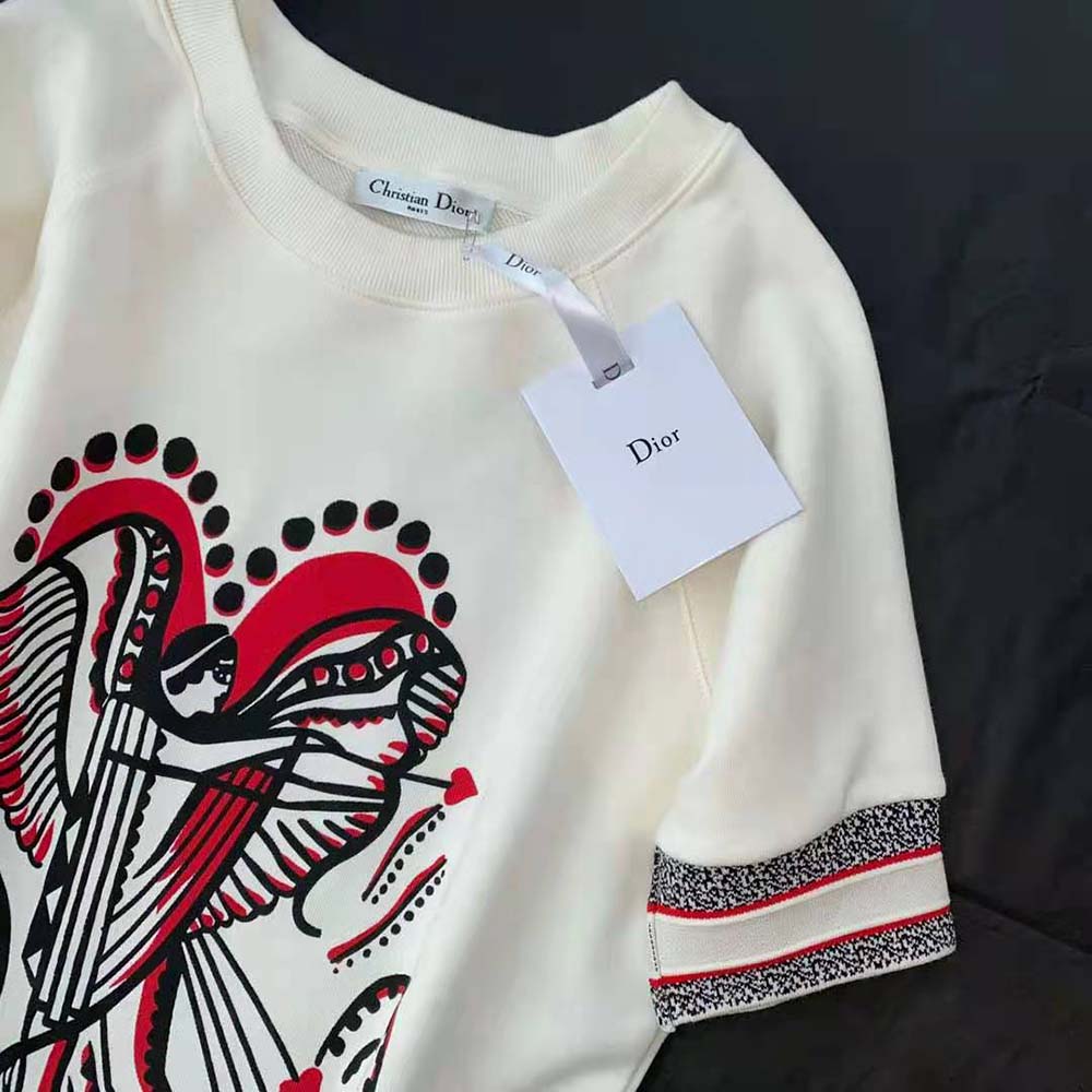 Dior Women Short-Sleeved Sweatshirt White Cotton Jersey with Multicolor Cupidon Motif - image 8