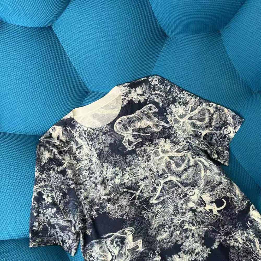 Dior Women T-shirt Navy Blue Toile de Jouy Cotton and Linen Jersey - image 4
