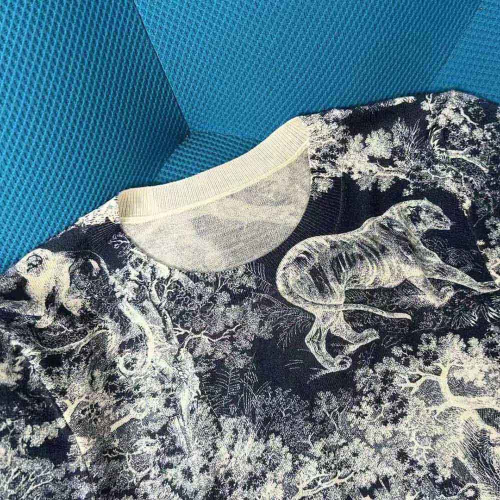 Dior Women T-shirt Navy Blue Toile de Jouy Cotton and Linen Jersey - image 6
