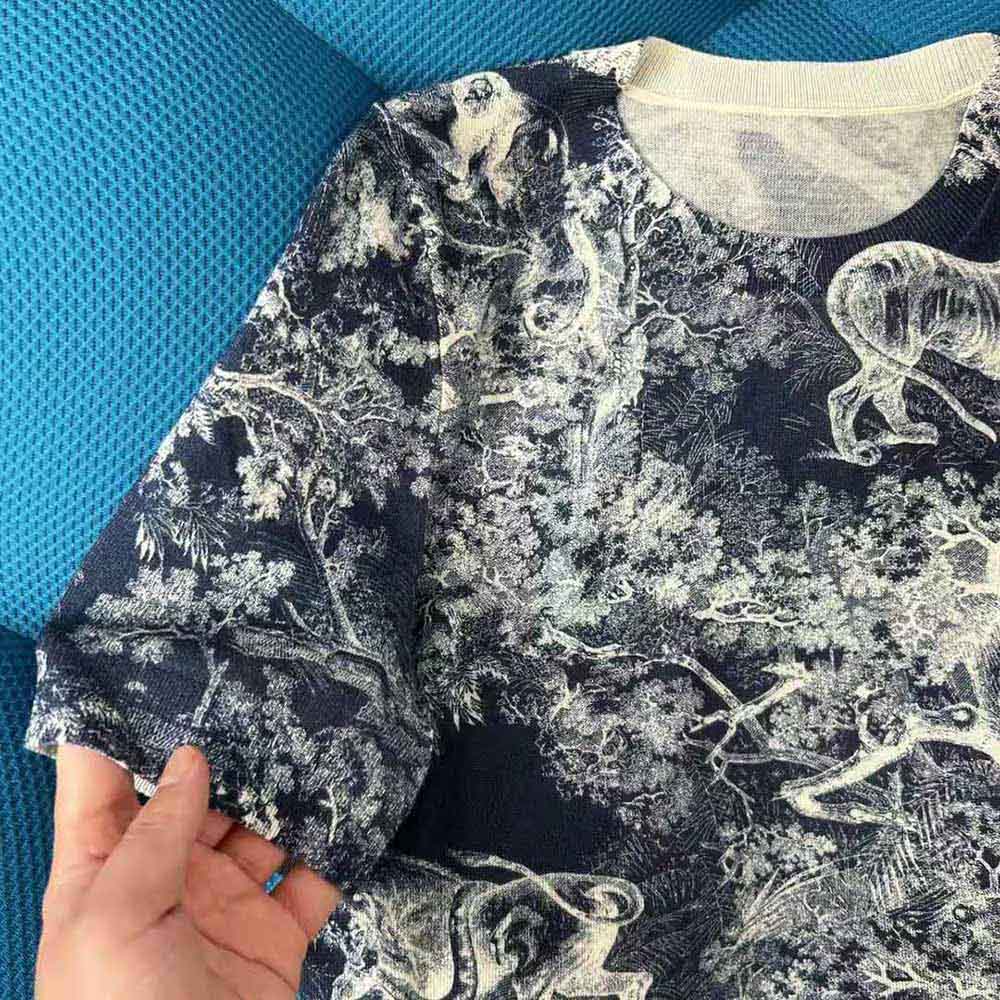 Dior Women T-shirt Navy Blue Toile de Jouy Cotton and Linen Jersey - image 7