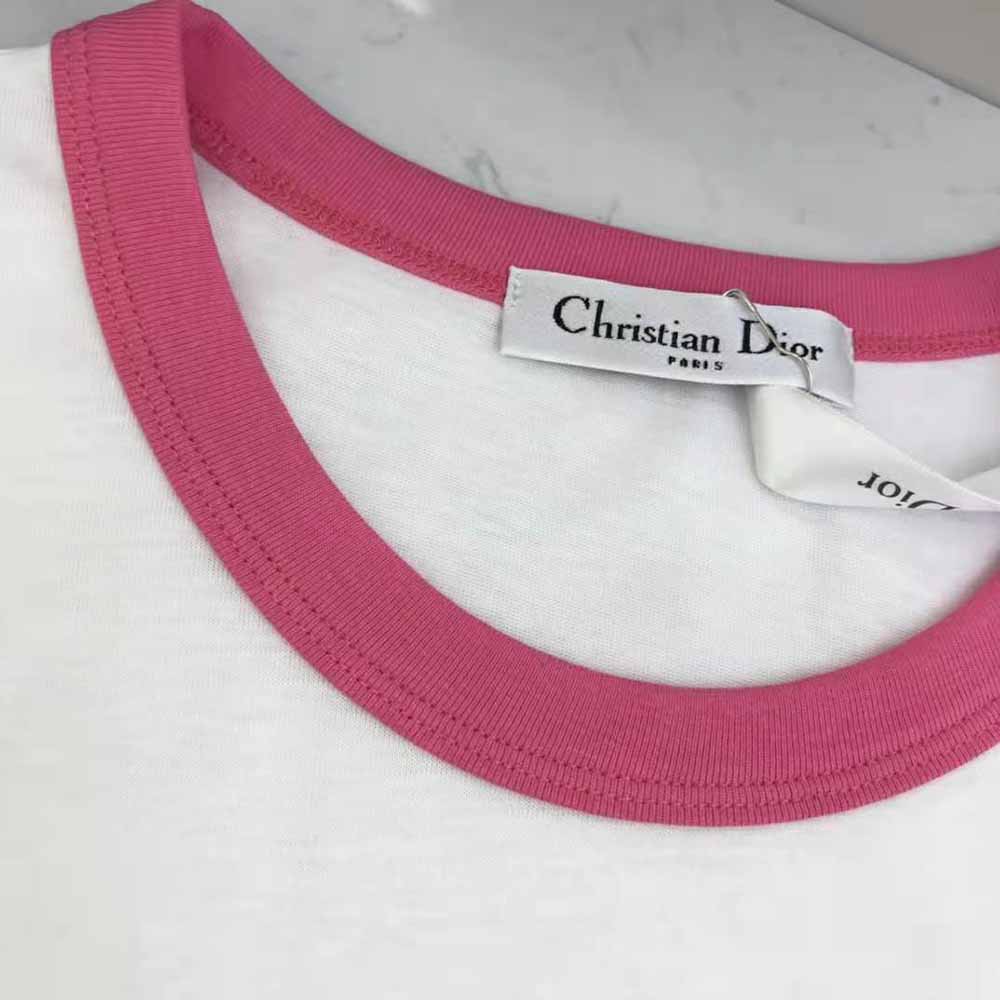 Dior Women T-shirt White Cotton Jersey with Fluorescent Pink D-Jungle Pop Motif - image 4