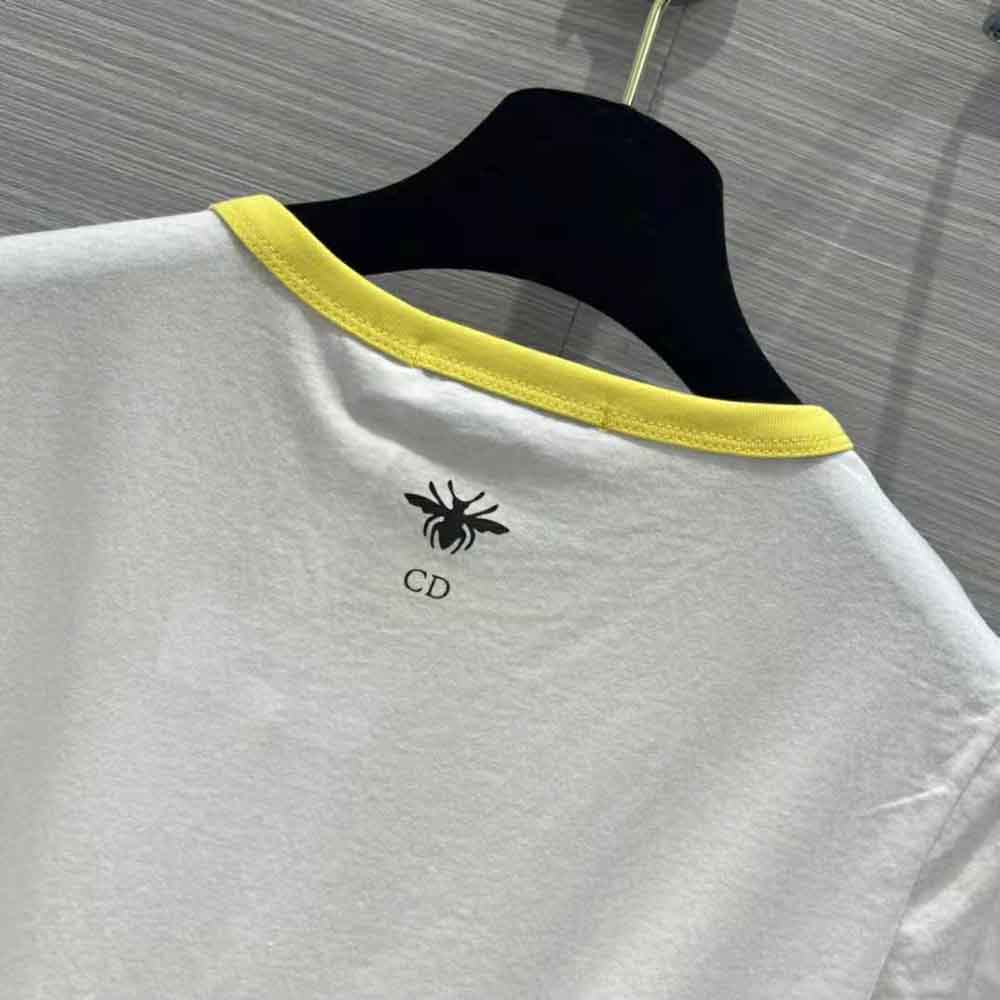 Dior Women T-shirt White Cotton Jersey with Fluorescent Yellow D-Jungle Pop Motif - image 6