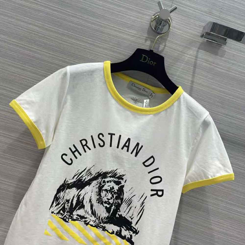 Dior Women T-shirt White Cotton Jersey with Fluorescent Yellow D-Jungle Pop Motif - image 4