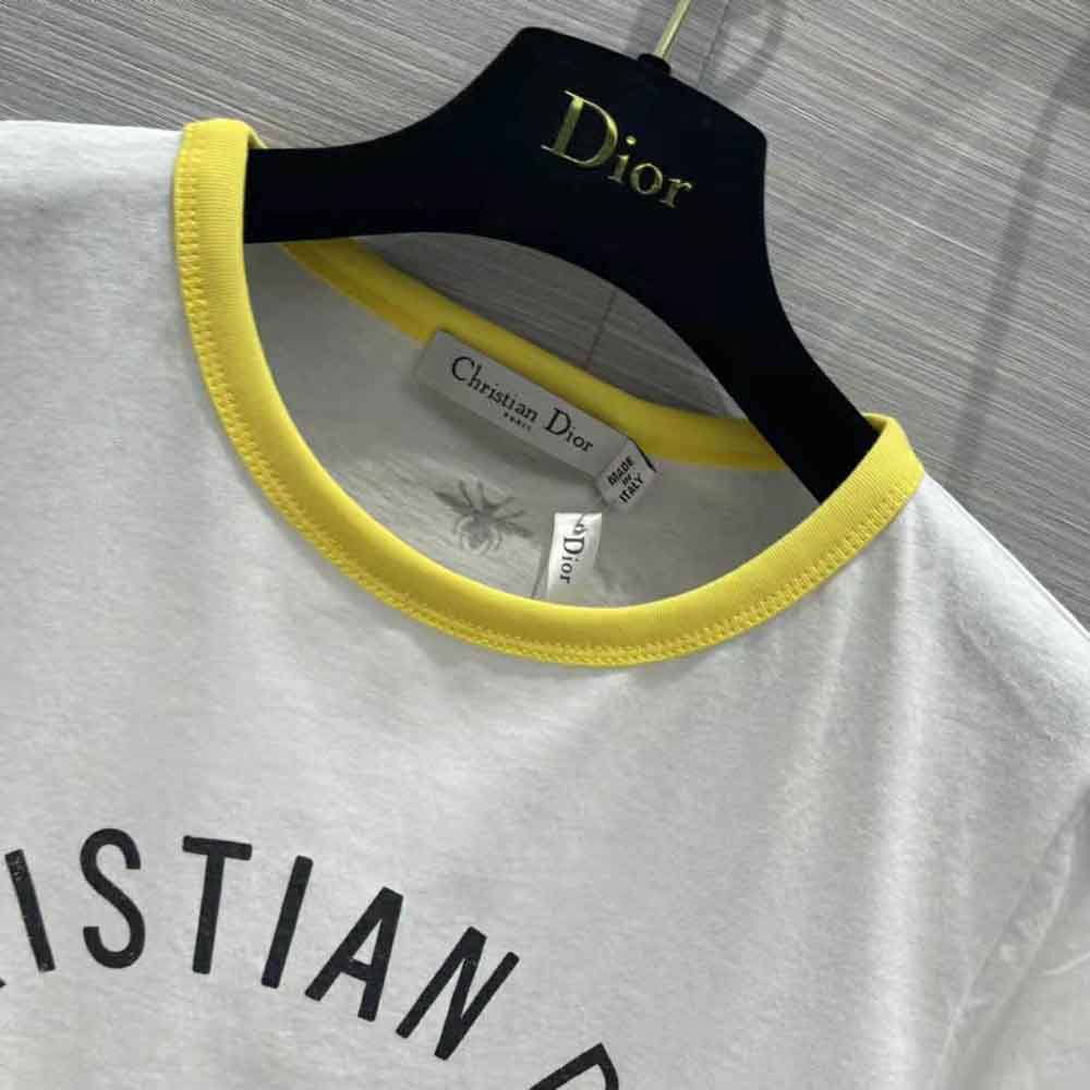 Dior Women T-shirt White Cotton Jersey with Fluorescent Yellow D-Jungle Pop Motif - image 5