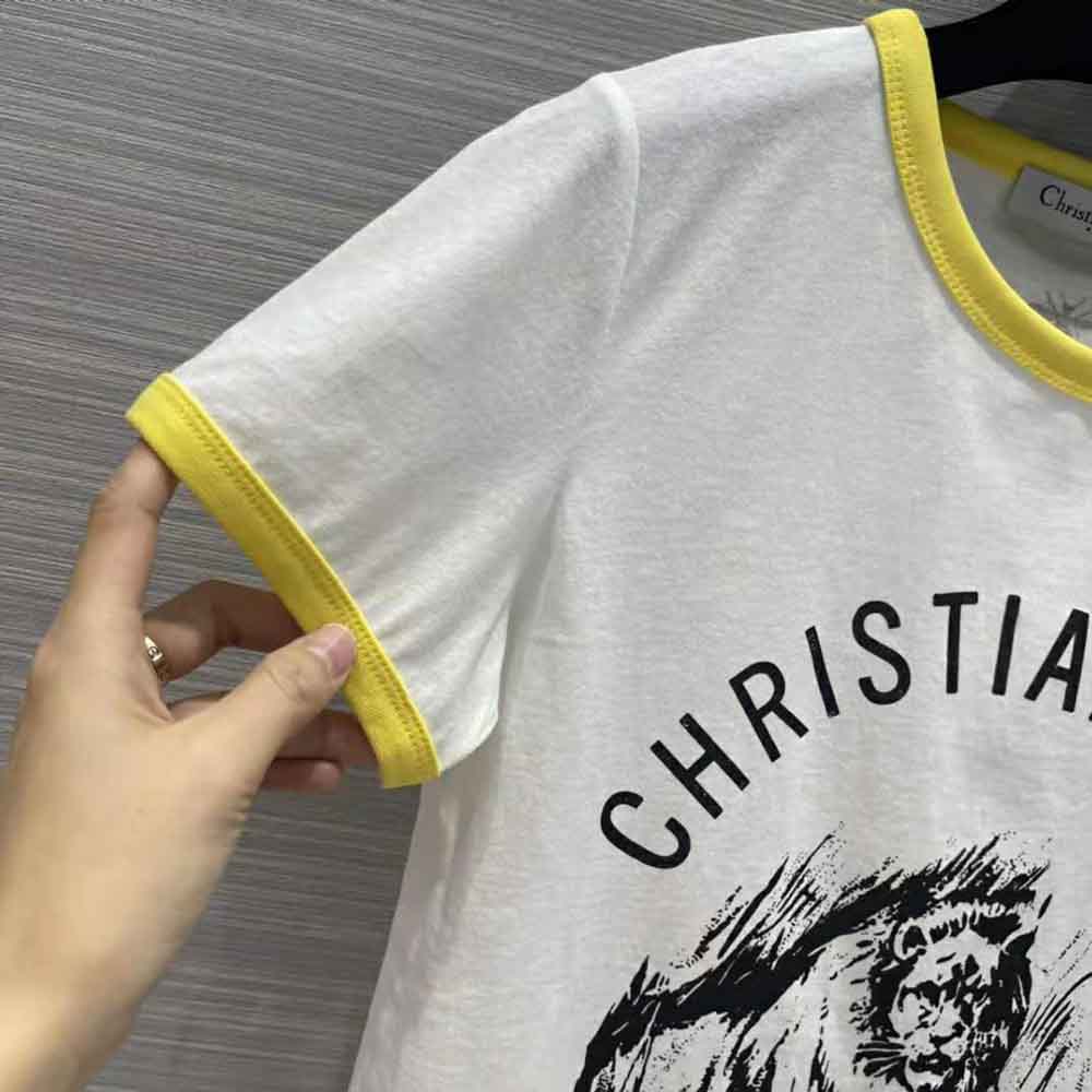 Dior Women T-shirt White Cotton Jersey with Fluorescent Yellow D-Jungle Pop Motif - image 9