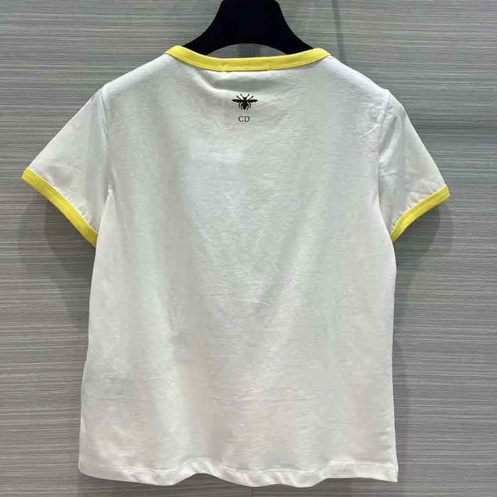 Side angle showing relaxed fit of Dior Women T-shirt White Cotton Jersey
