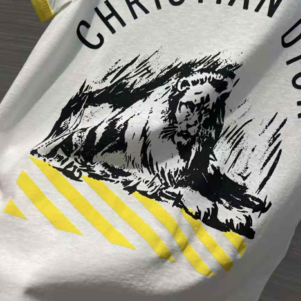 Dior Women T-shirt White Cotton Jersey with Fluorescent Yellow D-Jungle Pop Motif - image 8
