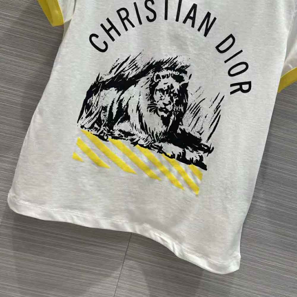 Dior Women T-shirt White Cotton Jersey with Fluorescent Yellow D-Jungle Pop Motif - image 7