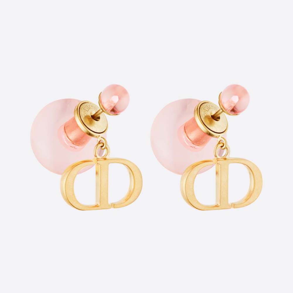 Close-up of Dior Women Tribales Earrings gold-finish and pink pearls