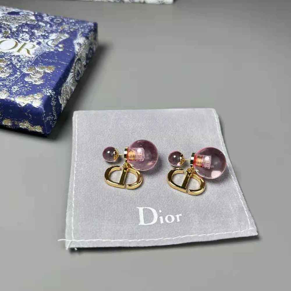 Detail of light pink transparent resin pearls on Dior Women Tribales Earrings
