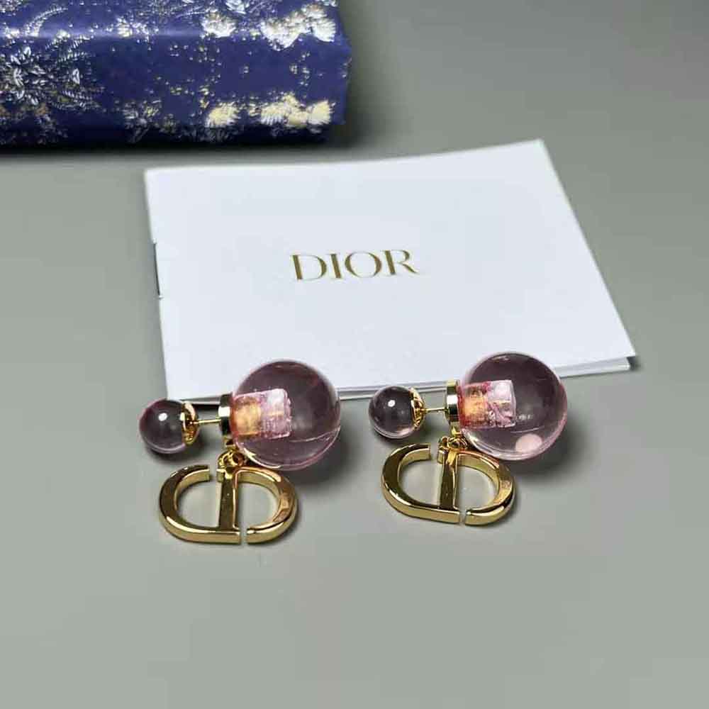 Dior Women Tribales Earrings Gold-Finish Metal and Light Pink Transparent Resin Pearls - image 6
