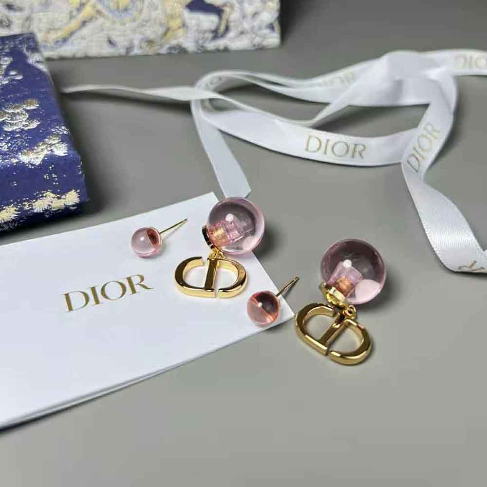 Dior Women Tribales Earrings Gold-Finish Metal and Light Pink Transparent Resin Pearls - image 5