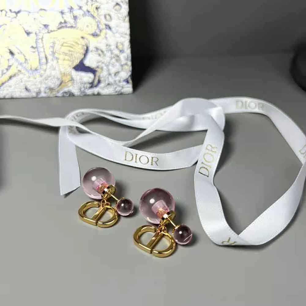 Dior Women Tribales Earrings Gold-Finish Metal and Light Pink Transparent Resin Pearls - image 4