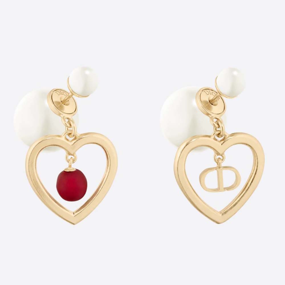 Front view of Dior Women Tribales Earrings Gold-Finish Metal with Red Resin Pearls